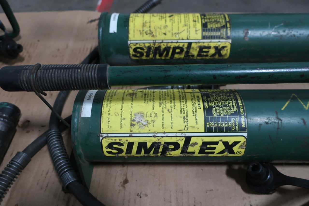 LOT OF ASSORTED SIMPLEX HYDRAULIC HAND PUMPS AND RAM CYLINDERS. - HAND TOOLS