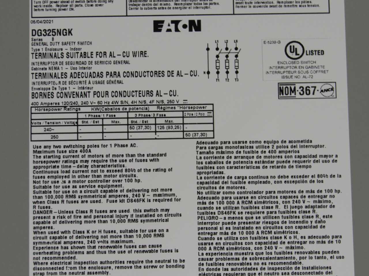 Eaton Safety Switch - ELECTRICAL COMPONENTS