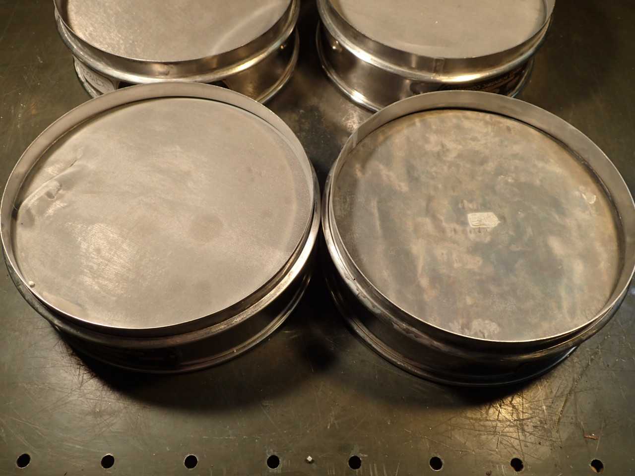 4 Pc Lot of ASTM E-11 8" Stainless Steel Sieves #100 & #400, Screens Need Repair - LAB & SCIENTIFIC
