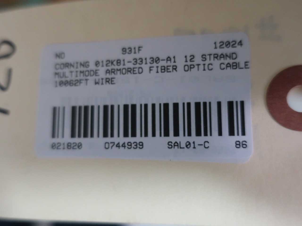 CORNING 012K81-33130-A1 12 STRAND MULTIMODE ARMORED FIBER OPTIC CABLE OM1 10062FT WIRE - ELECTRICAL COMPONENTS