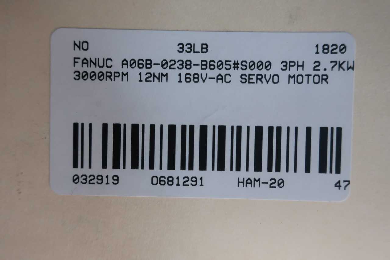 FANUC A06B-0238-B605#S000 AIS 12/4000 SERVO MOTOR 2.7KW 3000RPM - SERVO