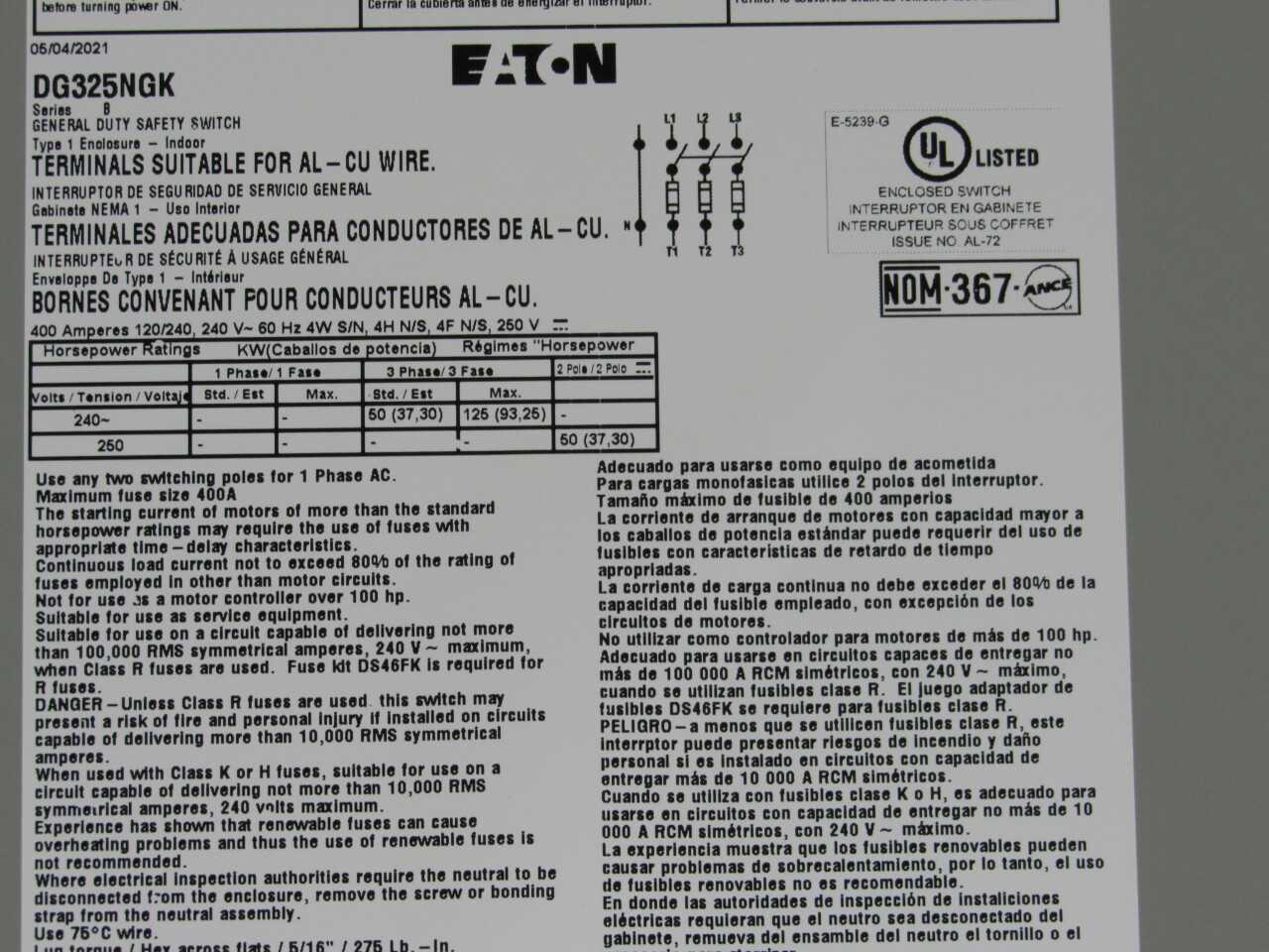 Eaton Safety Switch - ELECTRICAL COMPONENTS