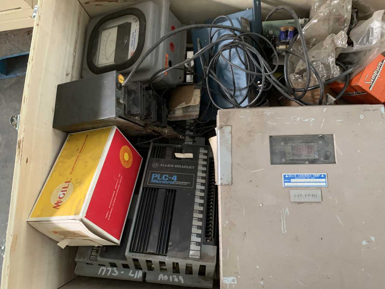 CRATE OF ELECTRICAL AUTOMATION EQUIPMENT PARTS - ELECTRICAL COMPONENTS