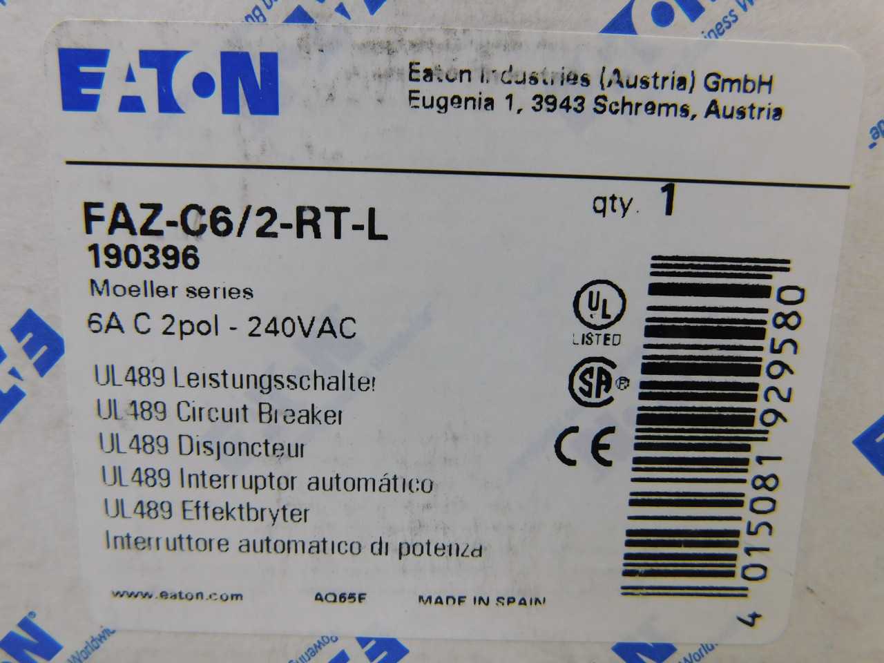 Lot of Qty 35x Eaton FAZ-C6/2-RT-L Plug In FAZ 2P 6A 120/240VAC 50/60Hz - ELECTRICAL COMPONENTS