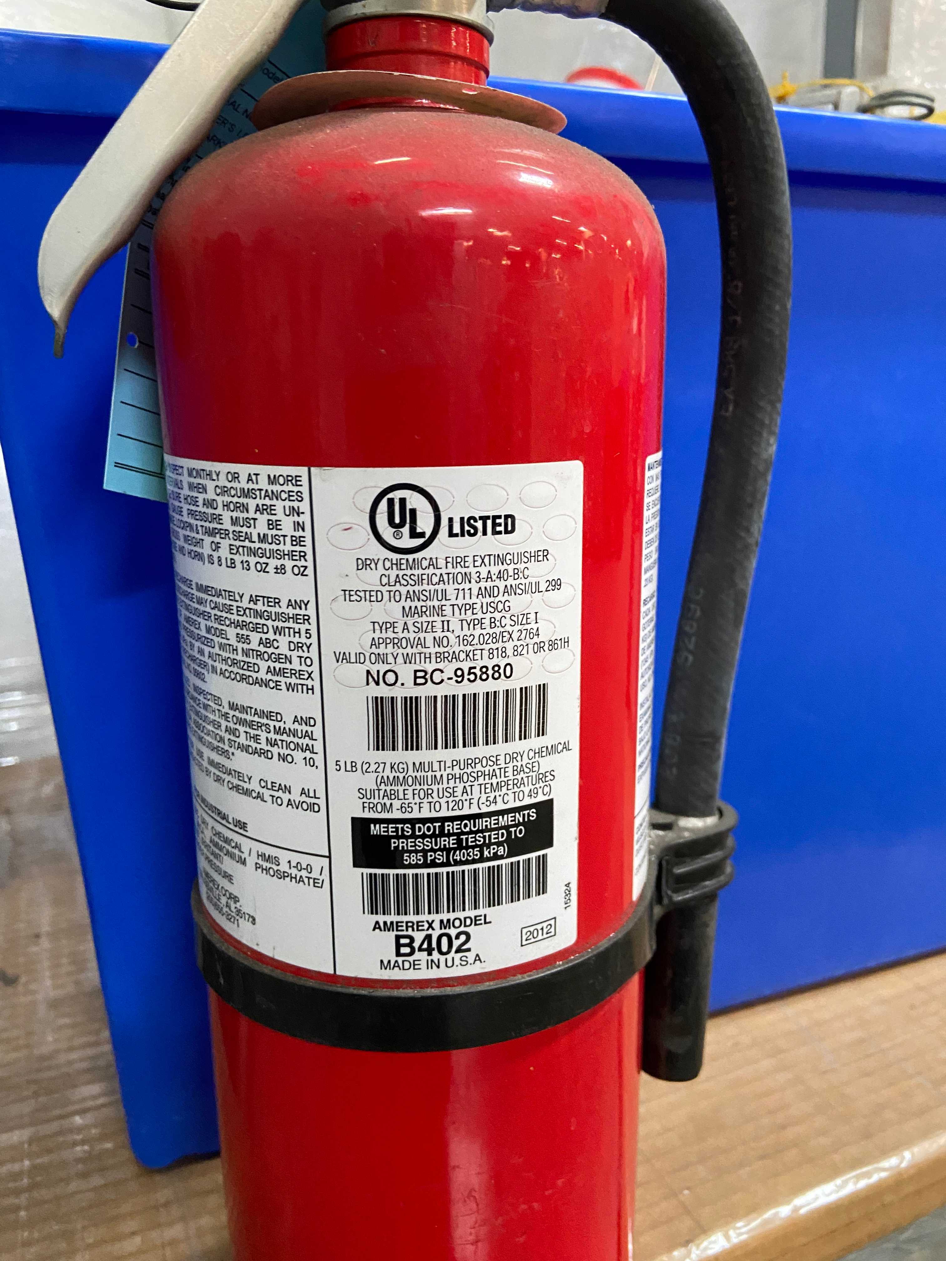 21 fire extinguishers; Amerex Model B402; fully charged - SAFETY EQUIPMENT