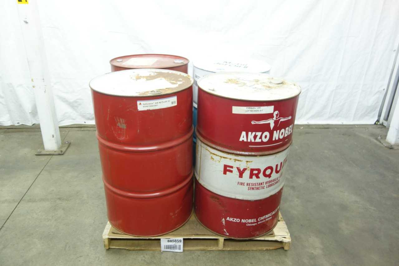 LOT OF 4 ASSORTED 55 GALLON DRUMS OF HYDRAULIC OIL - ELECTRIC POWER TOOLS