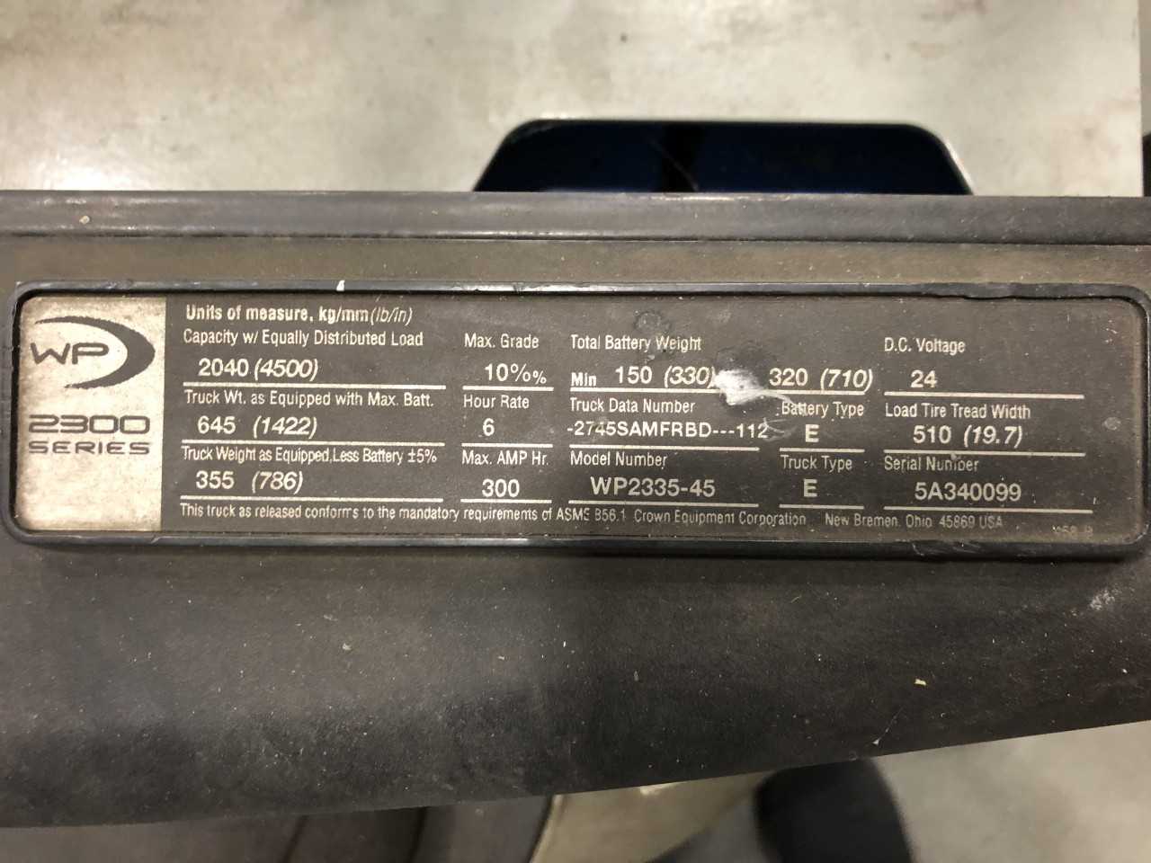 2005 Crown WP2335-45 walkie pallet jack Shepherdsville KY - MANUAL PALLET JACKS