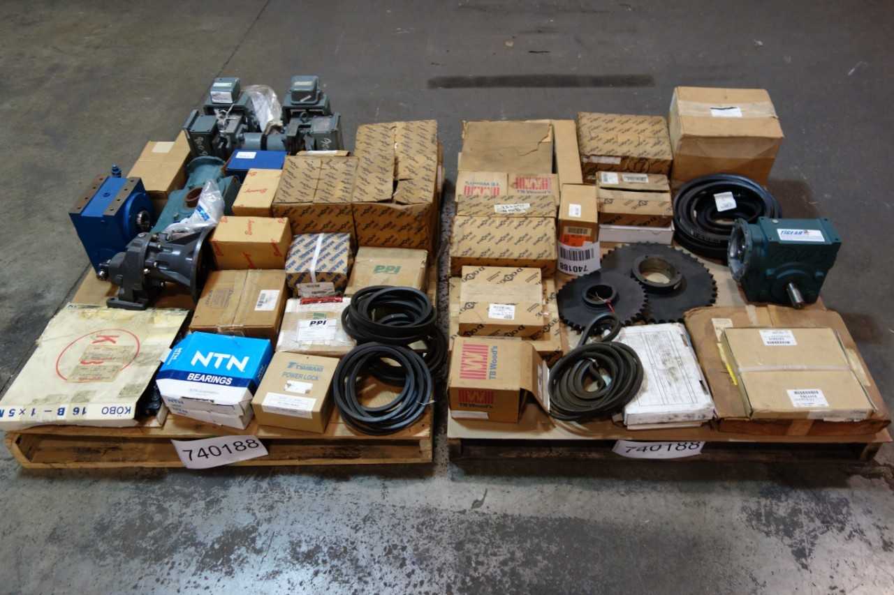 2 PALLETS OF ASSORTED GEAR REDUCERS, CHAIN SPROCKETS, ROLLER CHAIN, V-BELTS- DODGE, MARTIN - GEAR REDUCERS 2 PALLETS OF ASSORTED GEAR REDUCERS, CHAIN SPROCKETS, ROLLER CHAIN, V-BELTS- DODGE, MARTIN - GEAR REDUCERS