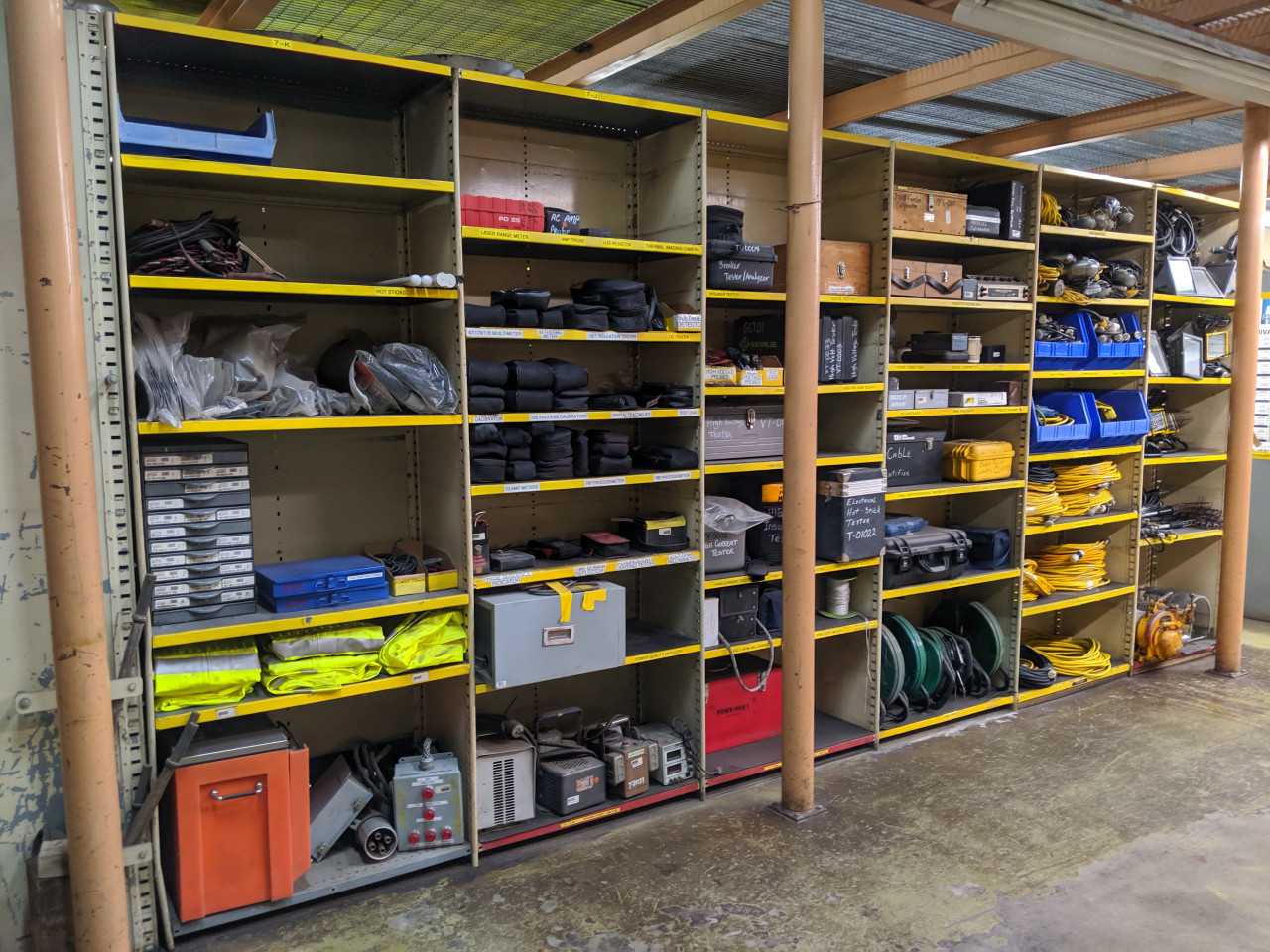 Contents of 3x sections shelving - lighting, extension cords, low voltage transformers - SHELVING Contents of 3x sections shelving - lighting, extension cords, low voltage transformers - SHELVING