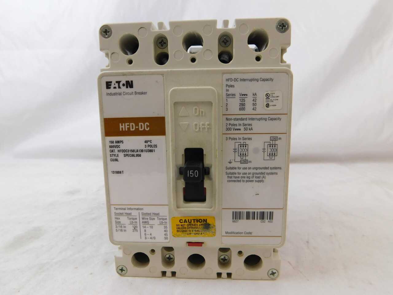 Quantity of 1x HFDDC3150LA1301U3801 MCCB/Molded Case Circuit Breakers - CIRCUIT BREAKERS