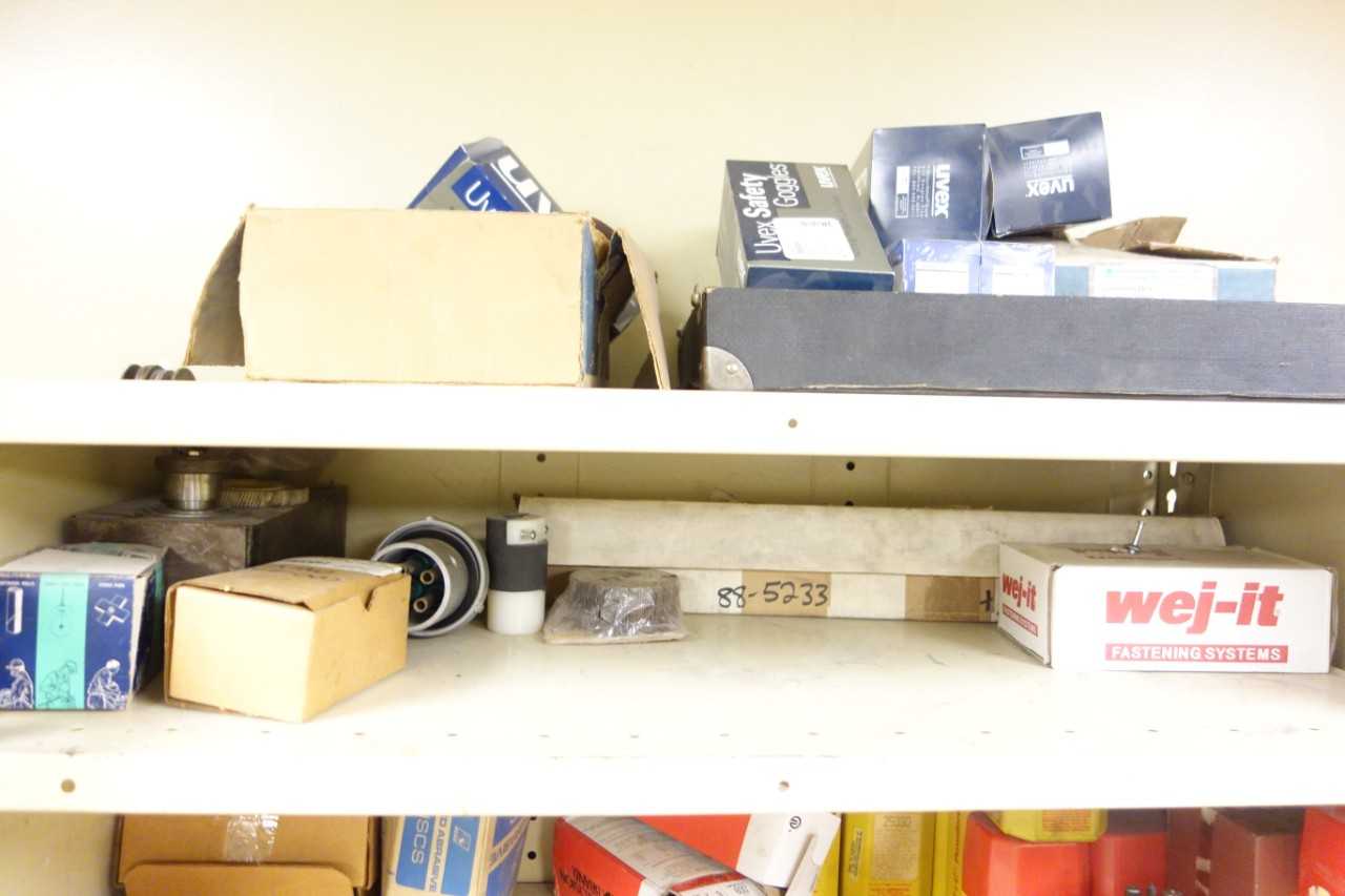 Steel shelving with calipers, micrometers, hones, and machining/milling bits - SHELVING