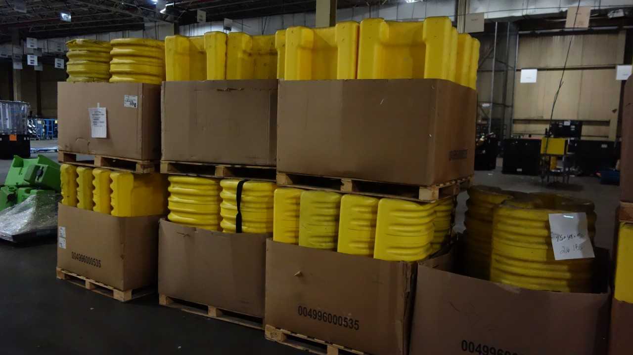 7 PALLETS OF WAREHOUSE RACKING COLUMN GUARD BUMPERS - MATERIAL HANDLING