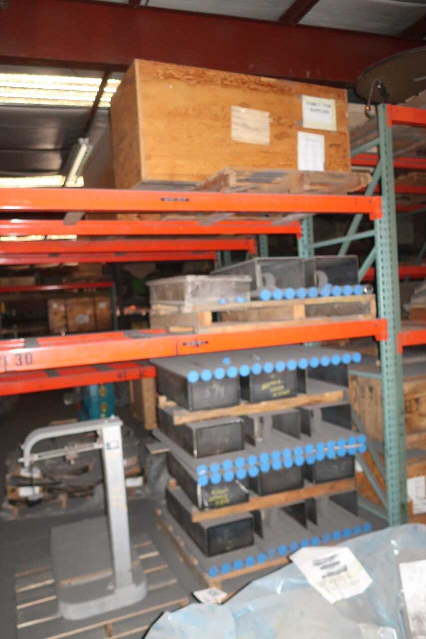 CONTENTS OF 8X SECTIONS OF PALLET RACKING & 4 CRATES ON FLOOR (EXCLUDES PALLETS OF FURNITURE & LOT 646), ASSORTED COAL TURBINE CONTROL REPLACEMENT PARTS, CURRENT TRANSFORMERS BUSHINGS, DIAPHRAGMS, BOILER TUBES, GASKETS, ROTOR PARTS, STEMS - INDUSTRIAL PARTS