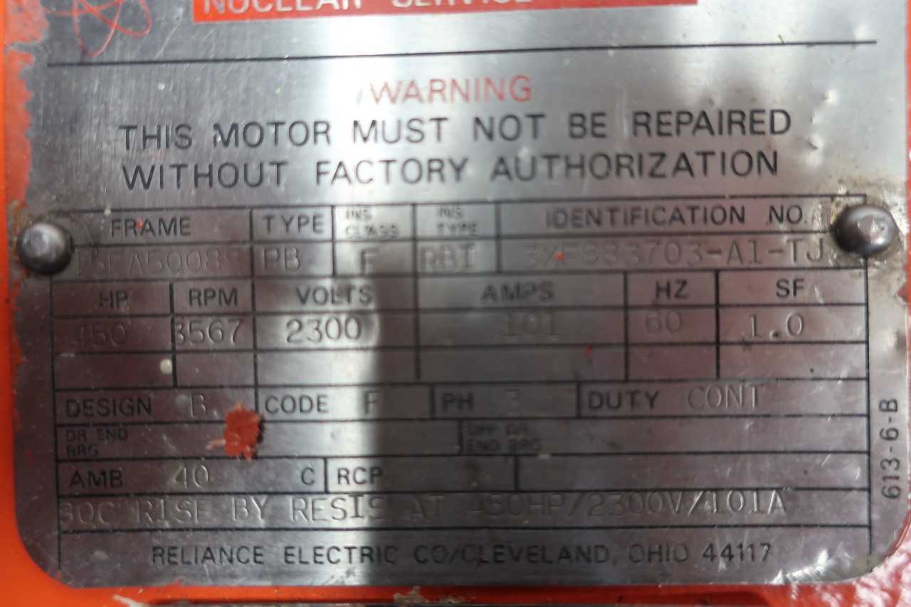 RELIANCE 3XF883703-A1-TJ 15FA5008S 450HP 3567RPM 2300V-AC MOTOR - ELECTRIC MOTORS