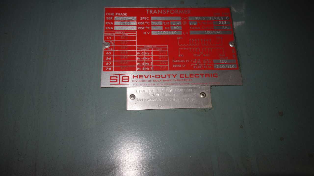 LOT OF 3 SOLA 37.5KVA 480V-AC 120V-AC TRANSFORMERS - CONTROL TRANSFORMERS