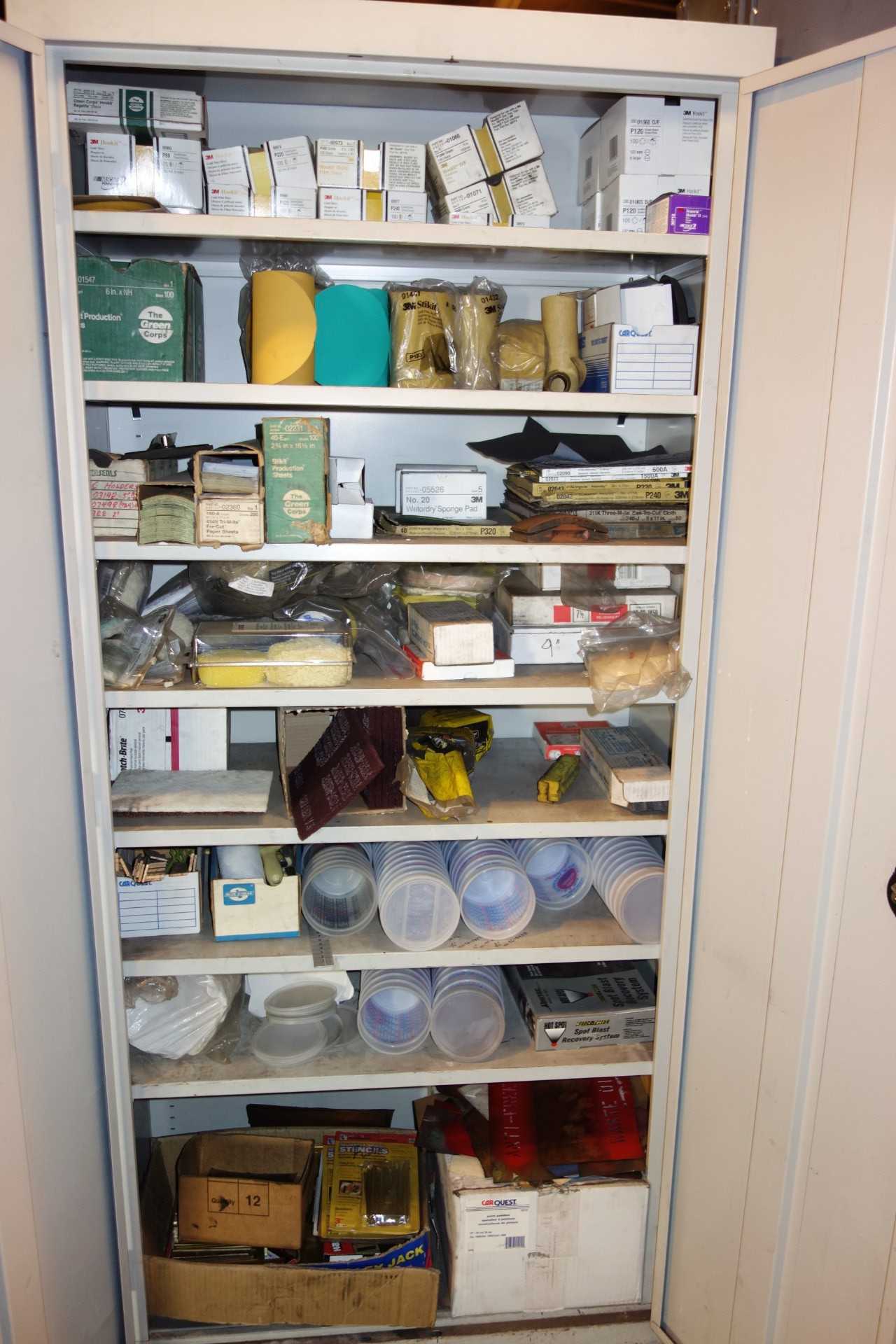 CONTENTS WITH CABINET, ABRASIVE & PAINT SUPPLIES - TOOL STORAGE