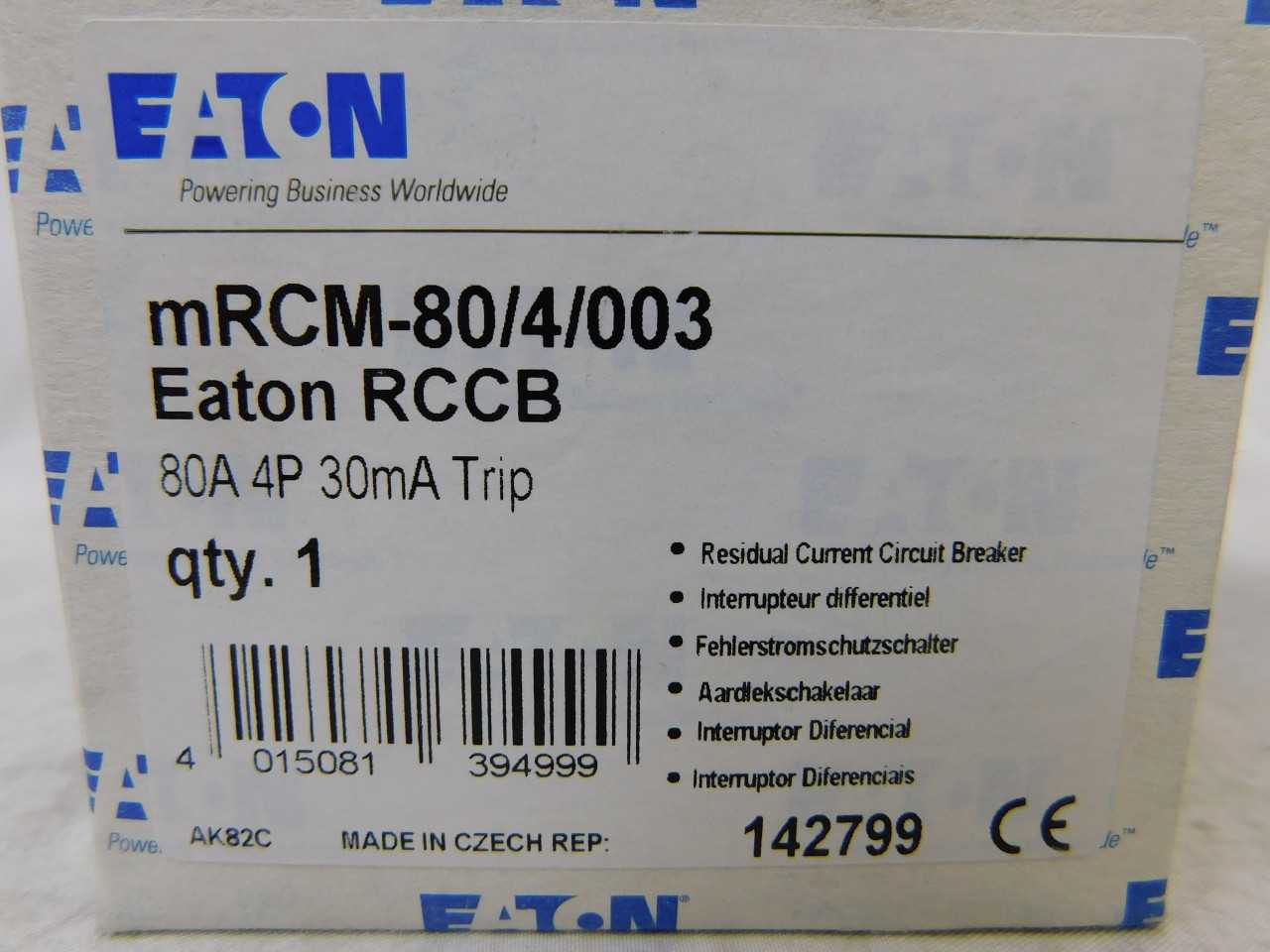 Lot of Qty 40x Eaton mRCM-80/4/003 Residual Current Device Type AC 4P 80A 120/240VAC 50/60Hz - ELECTRICAL COMPONENTS