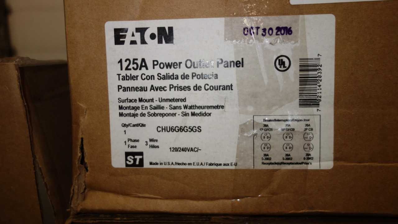 LOT OF 4 EATON CHU6G6G5GS 125A POWER OUTLET PANELS - ELECTRICAL COMPONENTS