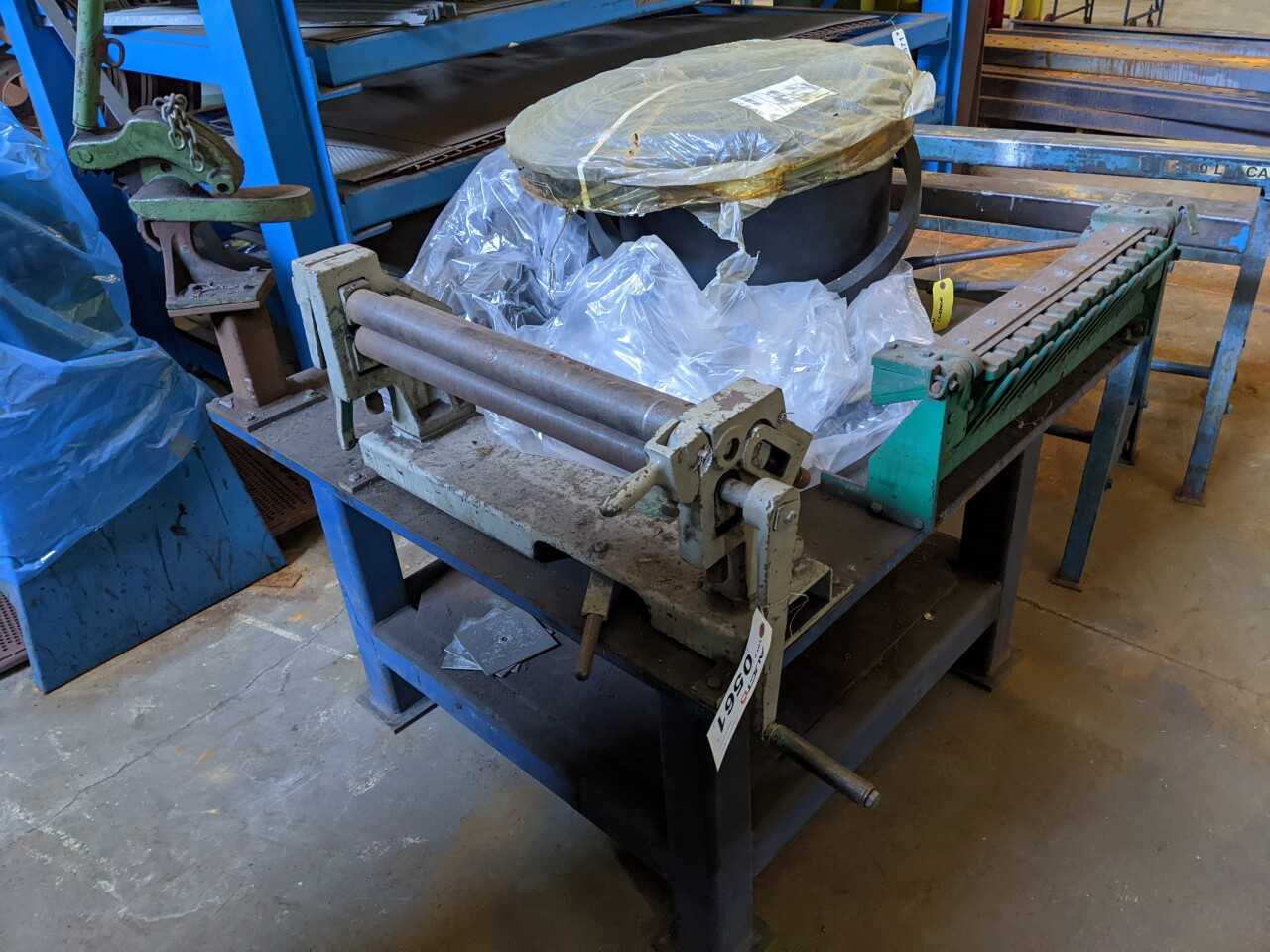 INDUSTRIAL WORK TABLE WITH CONTENTS, PLATE BENDING ROLL MACHINE - MACHINING ACCESSORIES & TOOLING