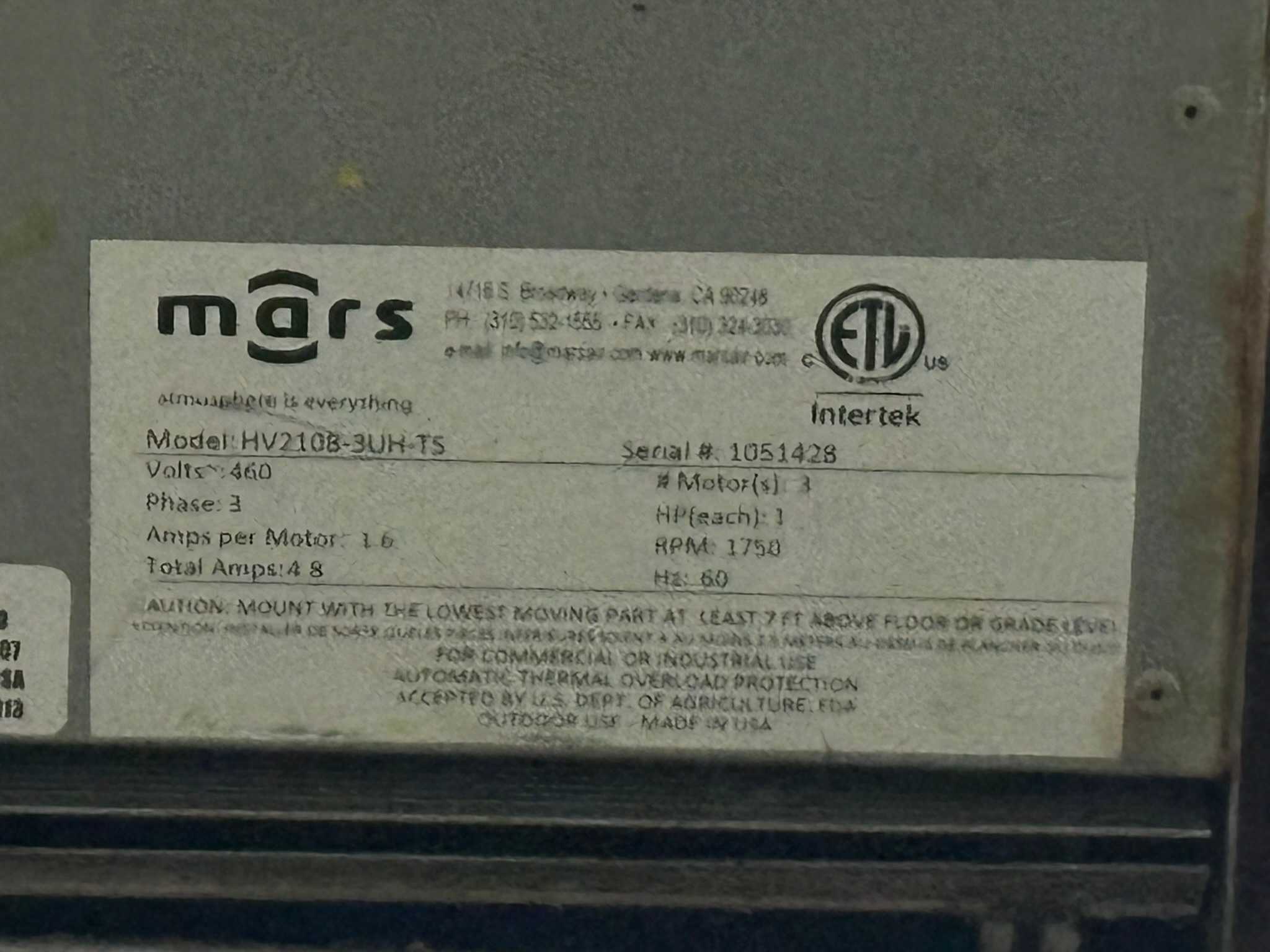 MARS HV2110B-3UH-TS AIR CURTAIN - AIR CURTAIN