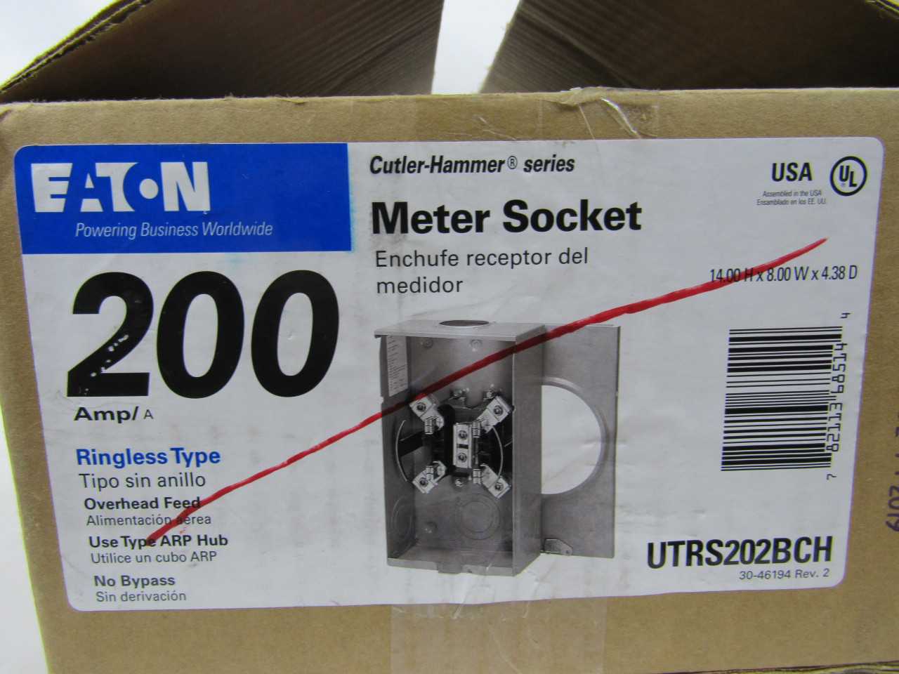 Quantity of 3 New Surplus Eaton UTRS202BCH Meter Socket Ringless 200A 600V 1Ph 4Jaws - INDUSTRIAL PARTS