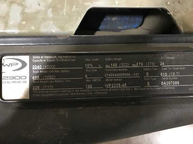2011 Crown WP2345-45 walkie pallet jack Valley View OH - MANUAL PALLET JACKS