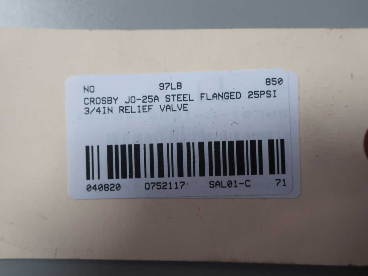 CROSBY JO-25A 3K4 STEEL FLANGED 25PSI 3/4IN RELIEF VALVE - RELIEF VALVE