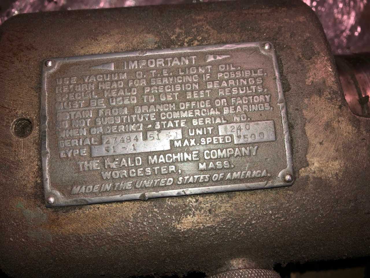 Lot-2 Heald ID Spindles, Variable Speed 2 H.P. Dayton Motor & 12 1/2" Magnetic Rotary Chuck - ELECTRIC MOTORS