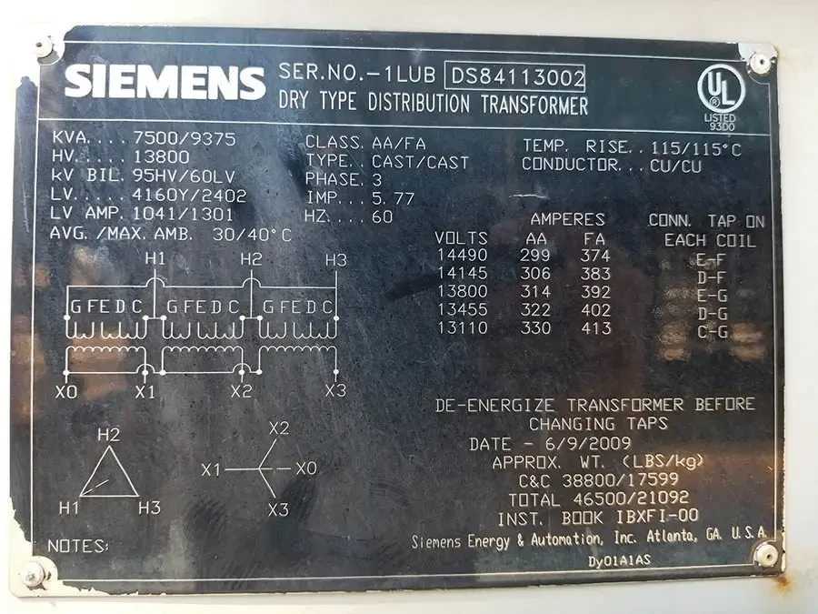 SIEMENS Dry Type Distribution Transformer Outdoor Cast-Coil Design - POWER GENERATORS