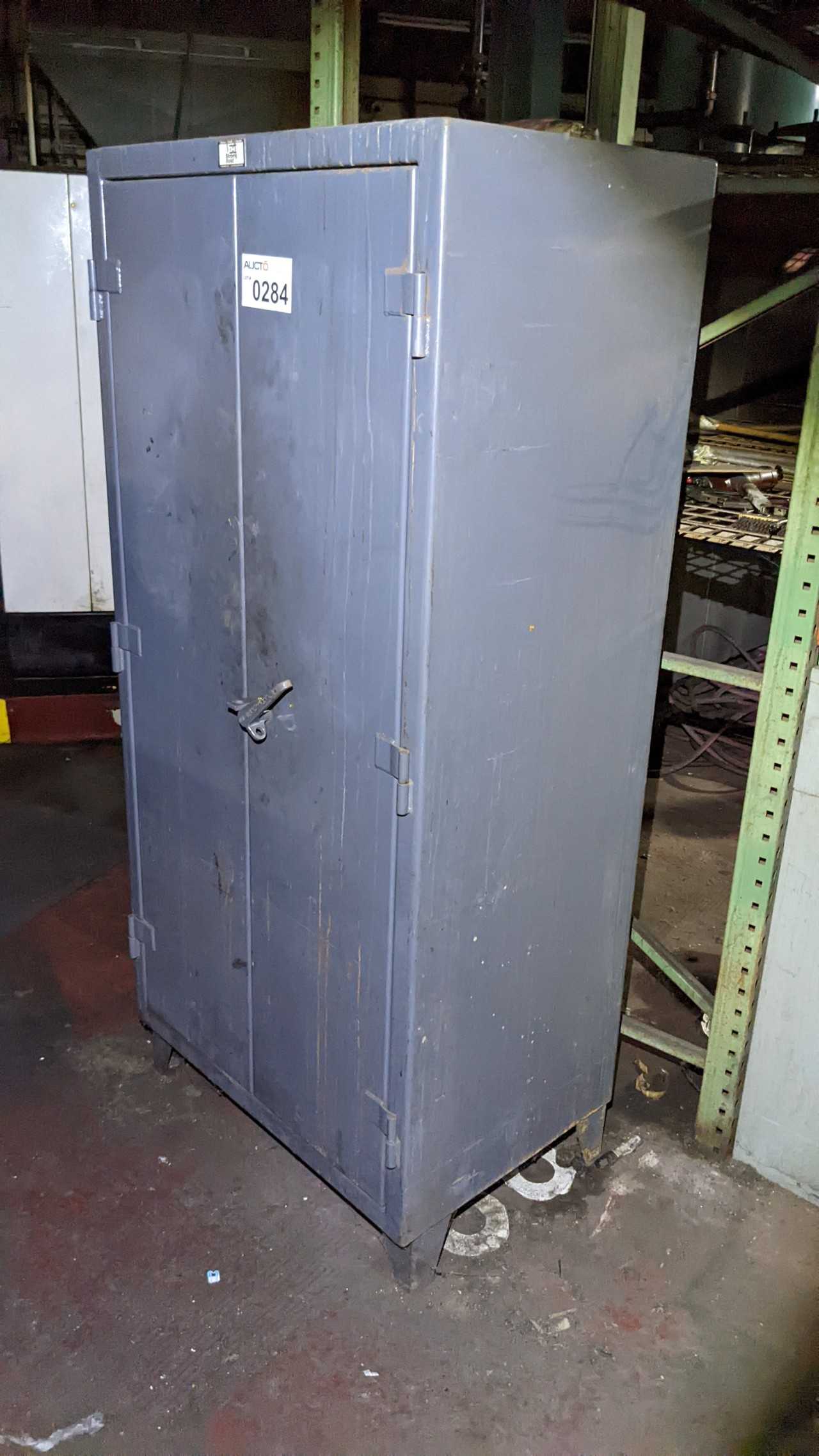 Strong hold 36-244G double door steel cabinet with contents. Seal master bearings, flood light and miscellaneous content - TOOL STORAGE Strong hold 36-244G double door steel cabinet with contents. Seal master bearings, flood light and miscellaneous content - TOOL STORAGE