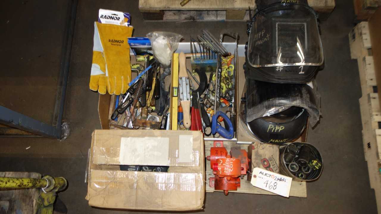 2 PALLETS OF ASSORTED WELDING EQUIPMENT HAND TOOLS BRUSHES AND ROLLER CHAINS - ELECTRIC POWER TOOLS