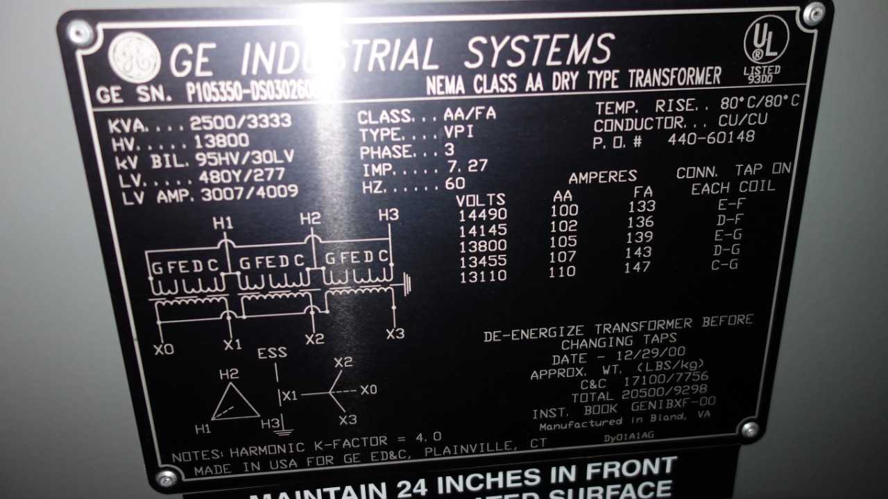 GE 2500KVA DRY TRANSFORMER w ENCLOSURE - CONTROL TRANSFORMERS