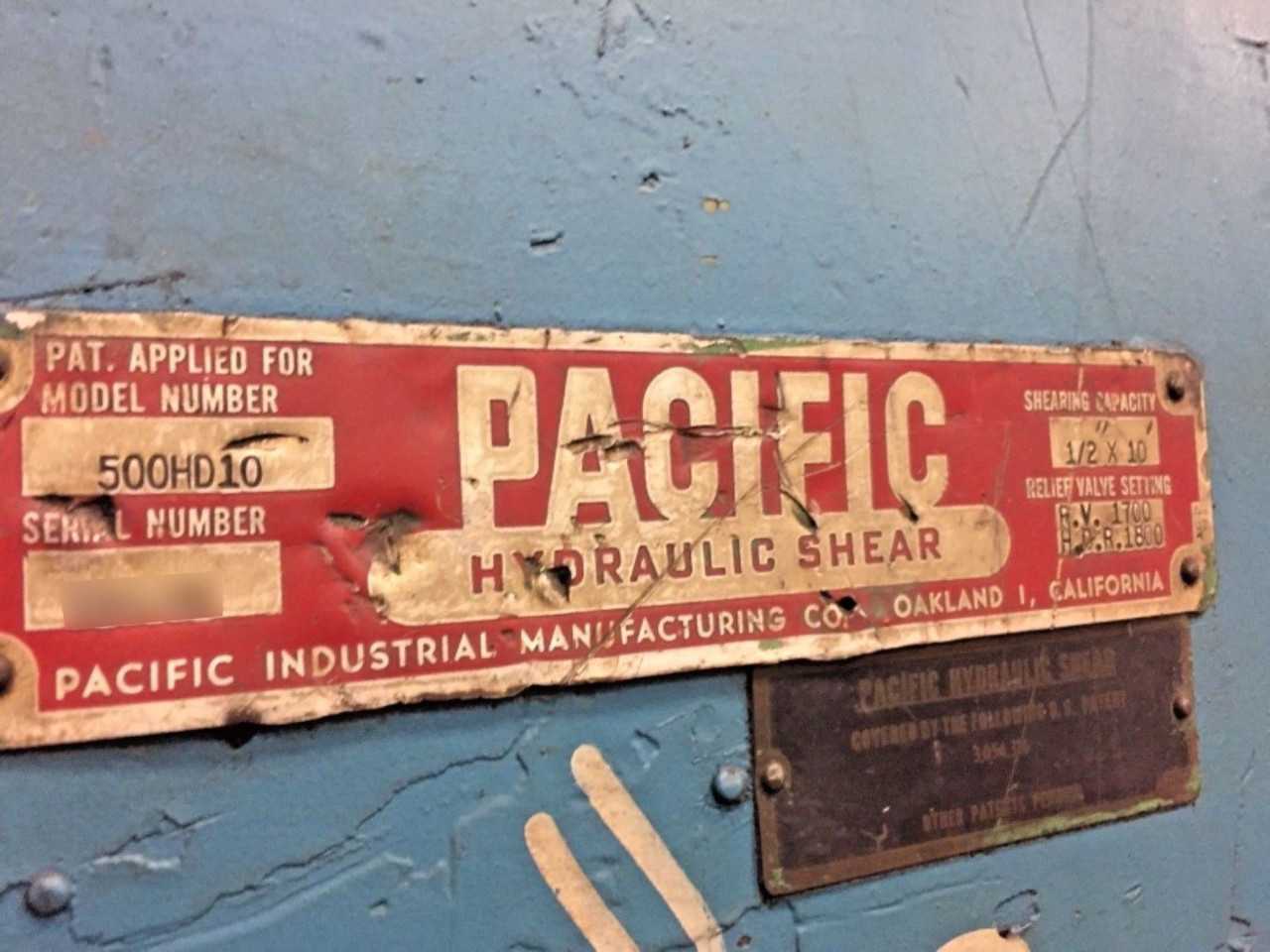 Pacific Hydraulic 1/2” x 10ft Shear, High Speed - METAL SHEARS