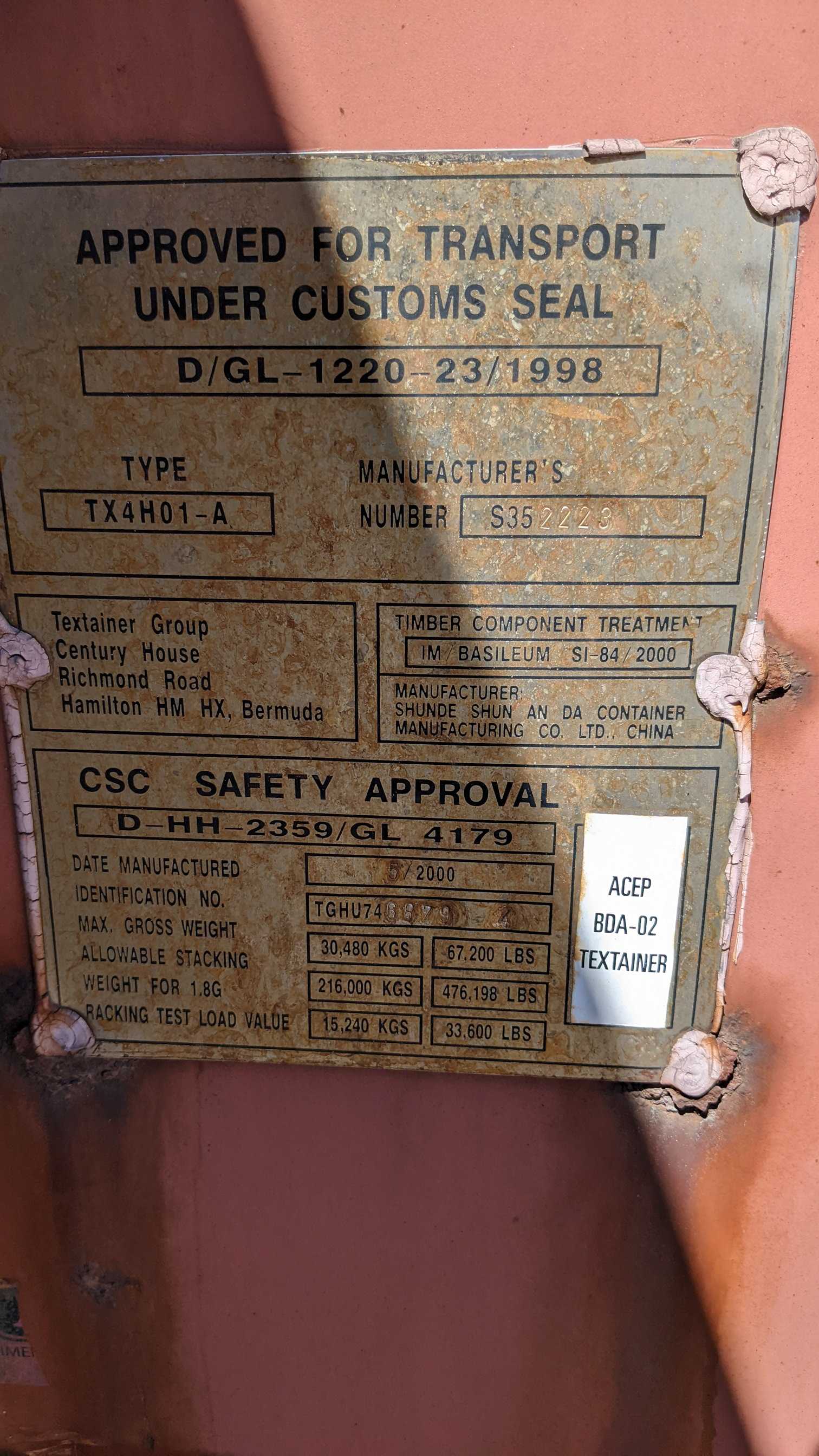 SHIPPING CONTAINER - PLANT & FACILITY EQUIPMENT