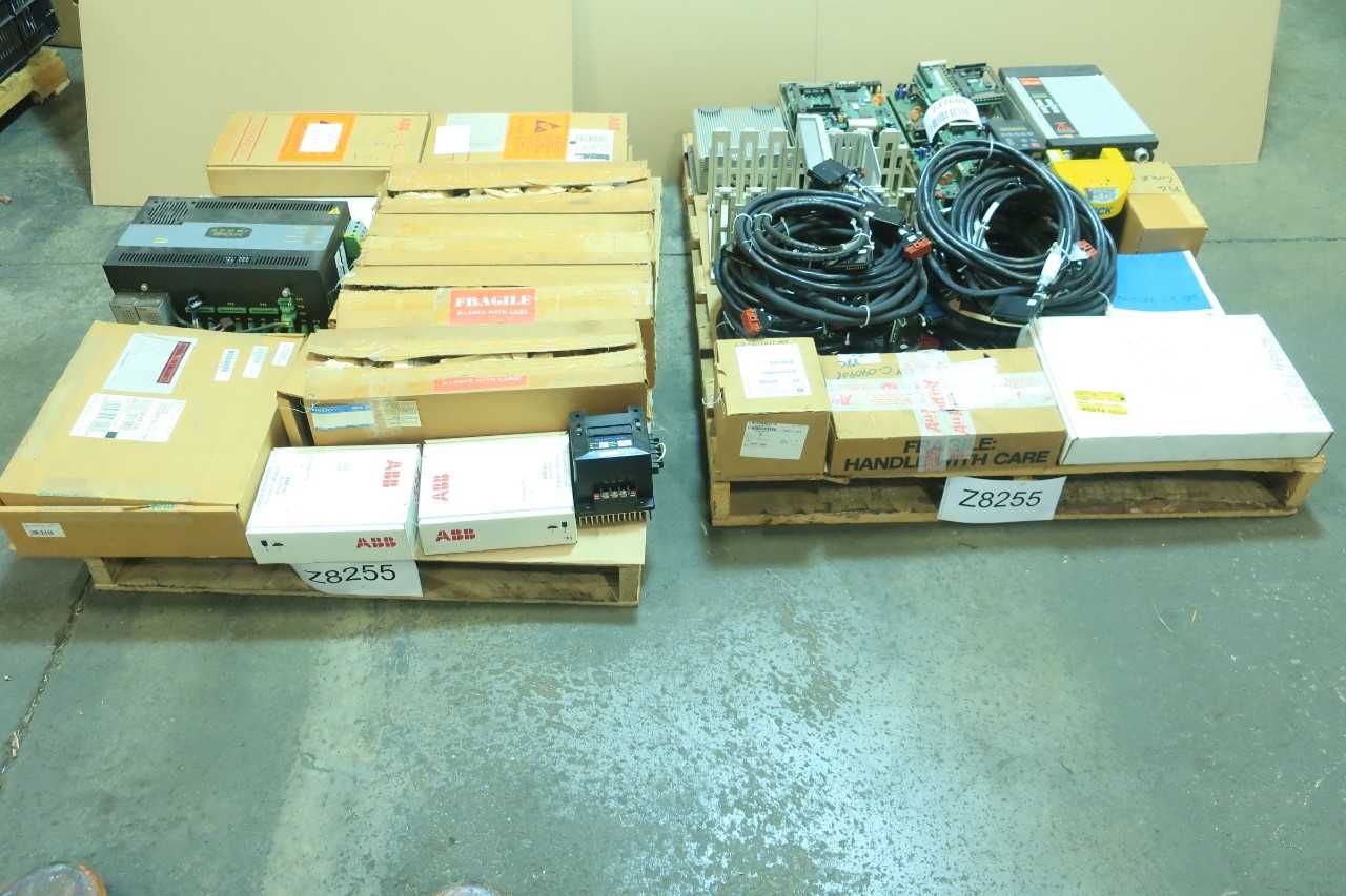 2 PALLETS OF ASSORTED ELECTRICAL CABLE-WIRE CONTROLS, CIRCUIT BOARD CONTROLS, LASER SCANNER, MOTOR DRIVE, MODULE CONT, AMP SWITCH CONTROLS- ABB, ADVANTECH, OMRON, SICK, ALLEN BRADLEY, BAILEY - AUTOMATION & CONTROLS