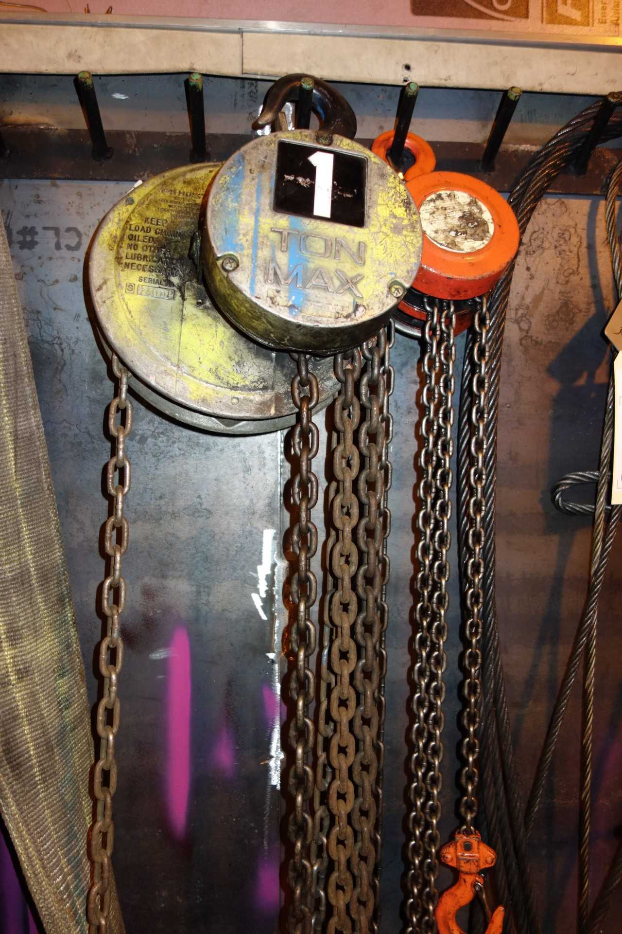 LOT OF 2 C/M MANUAL HOISTS, 1/2TON, 1 TON - LIFTING EQUIPMENT