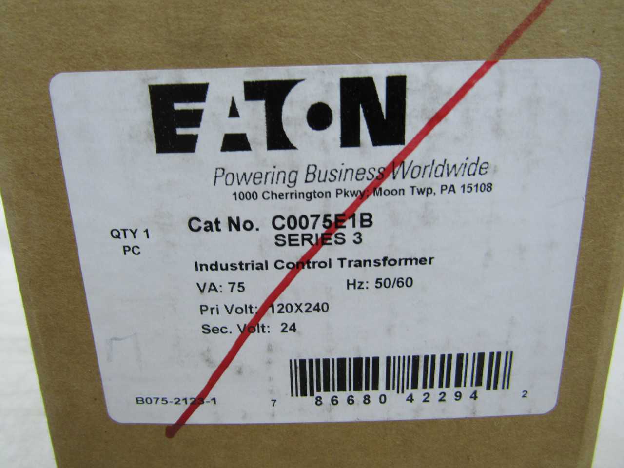 Quantity of 1 New Surplus Eaton C0075E1B Control Transformer MTE 75VA 120V - CONTROL TRANSFORMERS