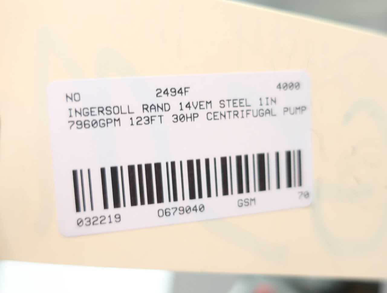 INGERSOLL RAND CAMERON 14VEM 7960GPM 123FT CENTRIFUGAL PUMP - CENTRIFUGAL PUMP