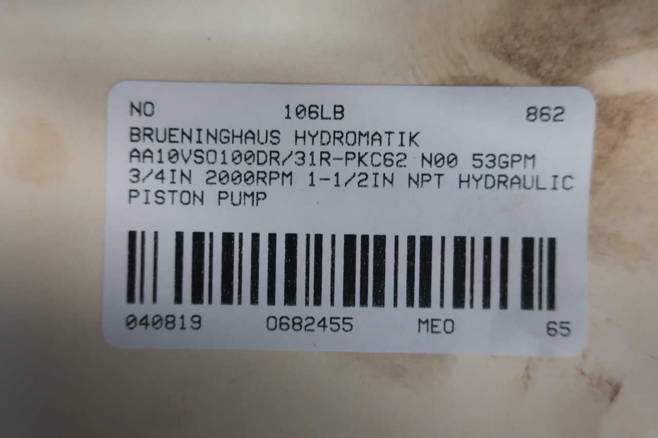 BRUENINGHAUS HYDROMATIK AA10VSO100DR/31R-PKC62 N00 53GPM 3/4IN 2000RPM 38MM NPT HYDRAULIC PISTON PUMP - PUMPS