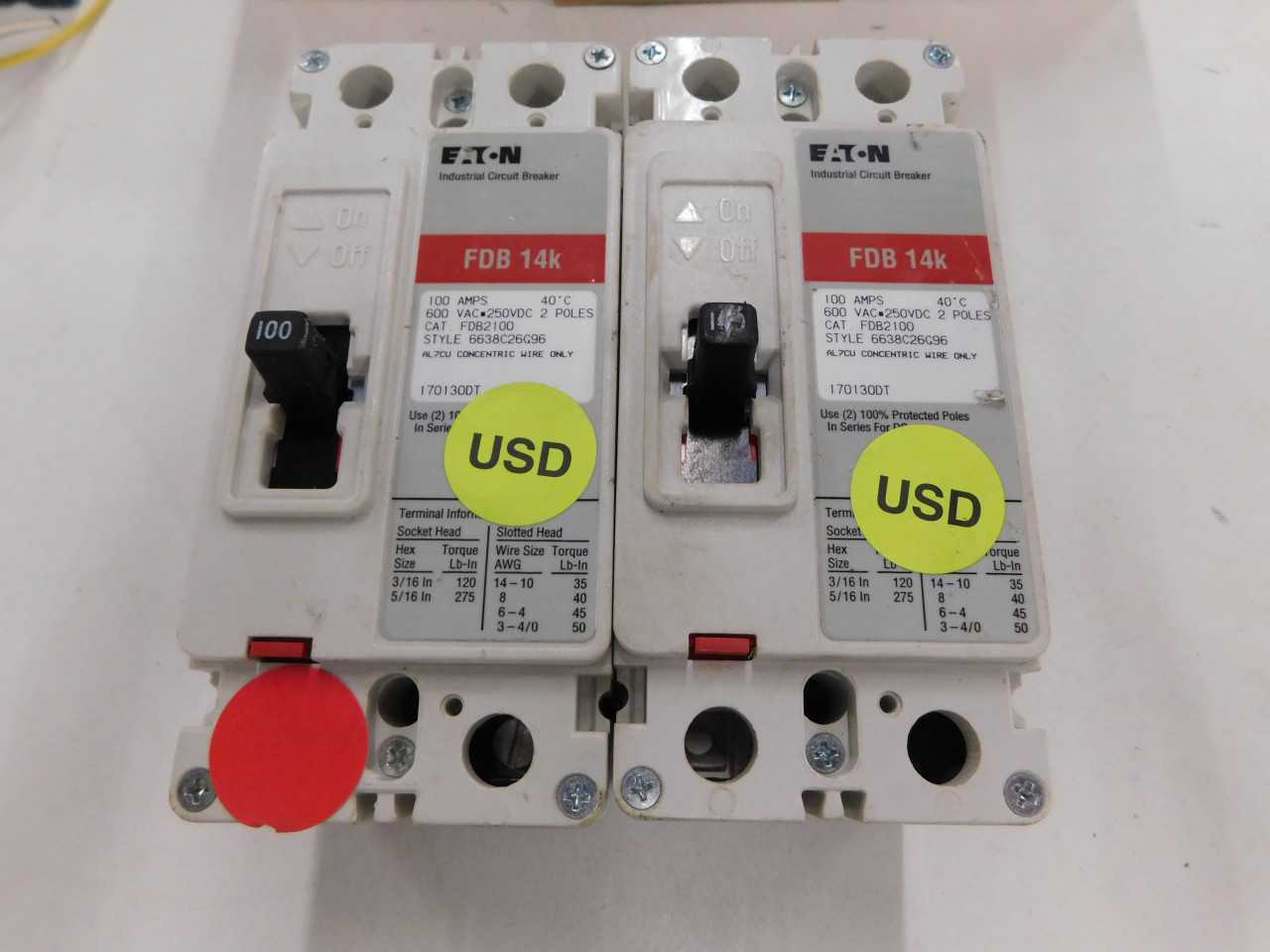 Lot of Quantity 2x FDB2100 MCCB/Molded Case Circuit Breakers - CIRCUIT BREAKERS