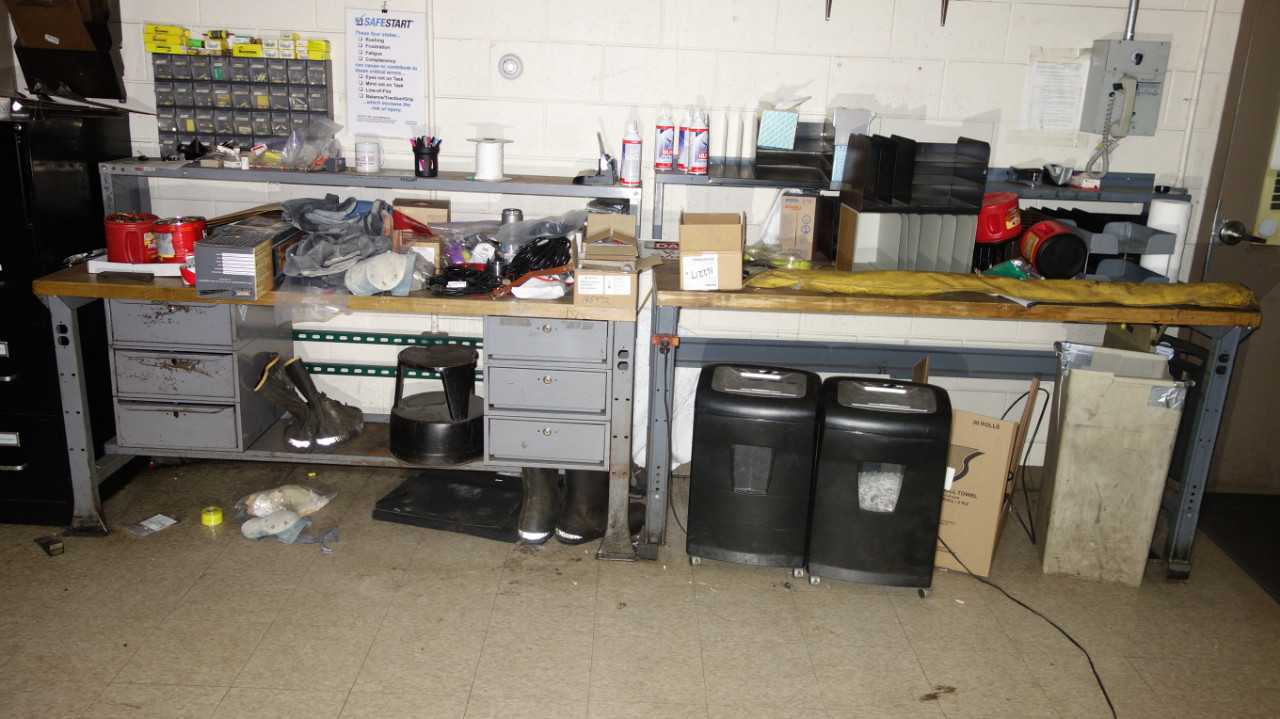 LOT OF 3 DESKS WITH CONTENTS AND CABINET, ELECTRICAL - INDUSTRIAL PARTS