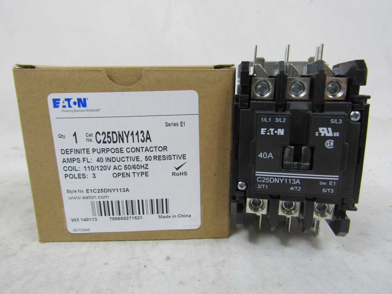 Quantity 50 of Eaton C25DNY113A Definite Purpose Contactor Open 3P 40A 120VAC - CONTACTORS