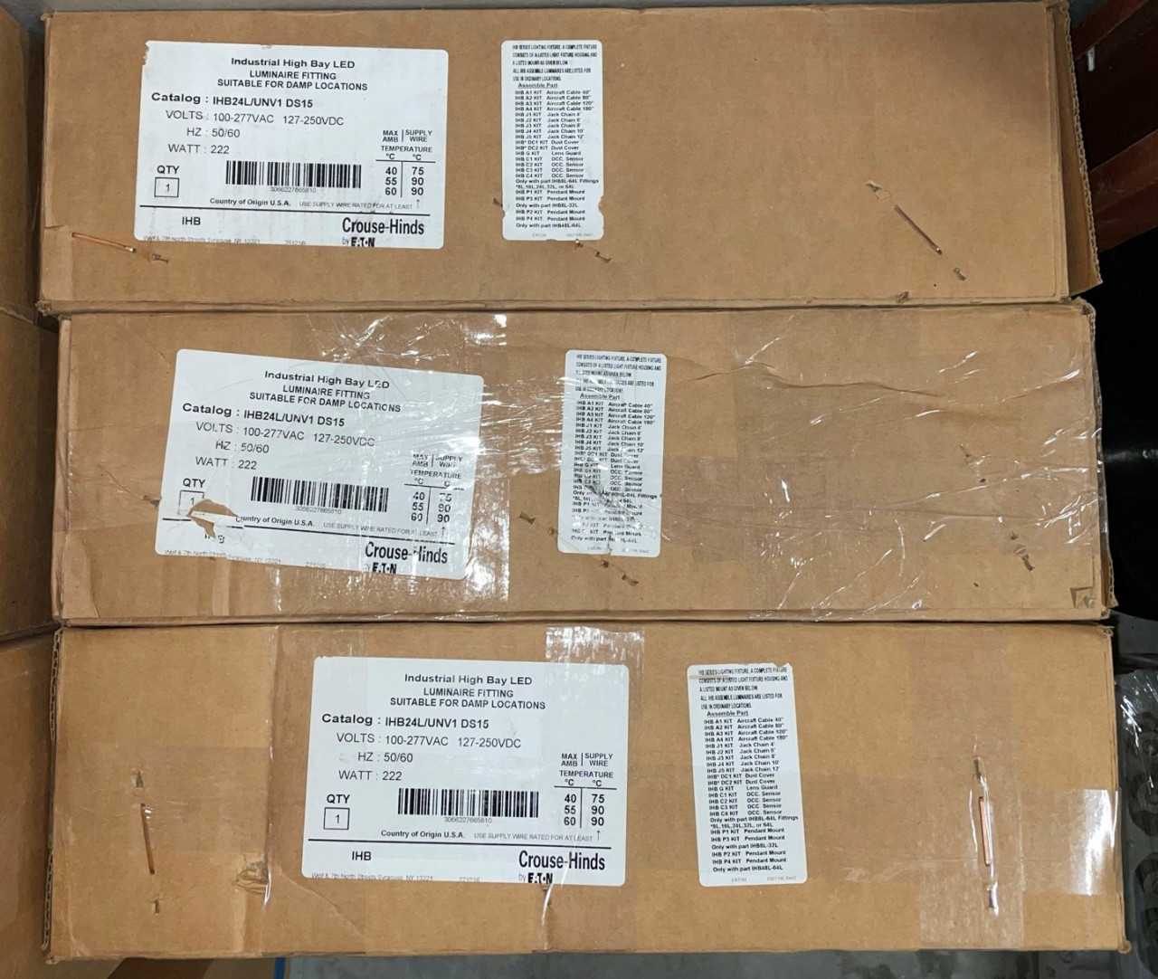 New - Lot of 3 - Eaton Crouse-Hinds IHB24L/UNV1 222W Industrial LED High Bay Lighting Fixture - LIGHTING