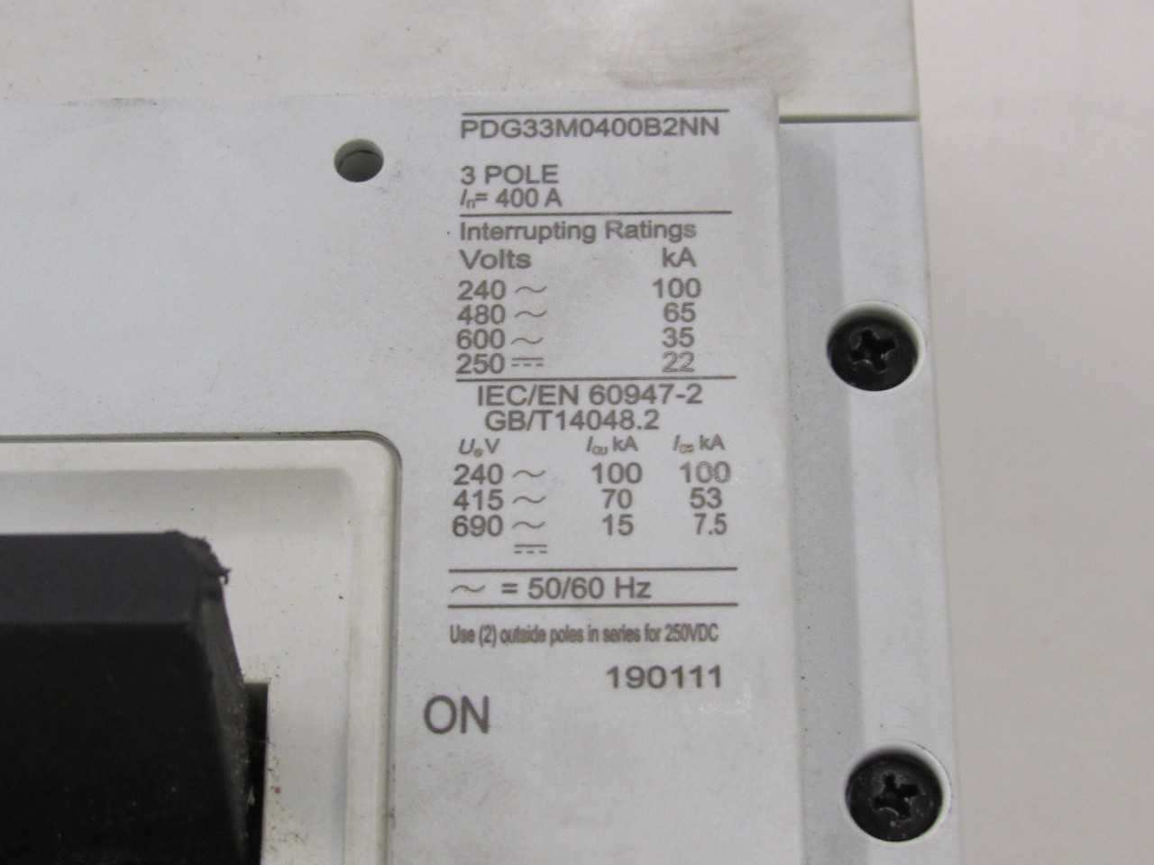 [SALVAGE - FOR PARTS ONLY] Eaton PDG33M0400B2NN MCCB PDG3 3P 400A - CIRCUIT BREAKERS
