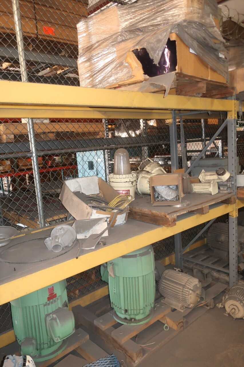CONTENTS OF 2X SECTIONS OF PALLET RACKING, AC-MOTORS, DISCONNECTS, LIGHTING - ELECTRIC MOTORS