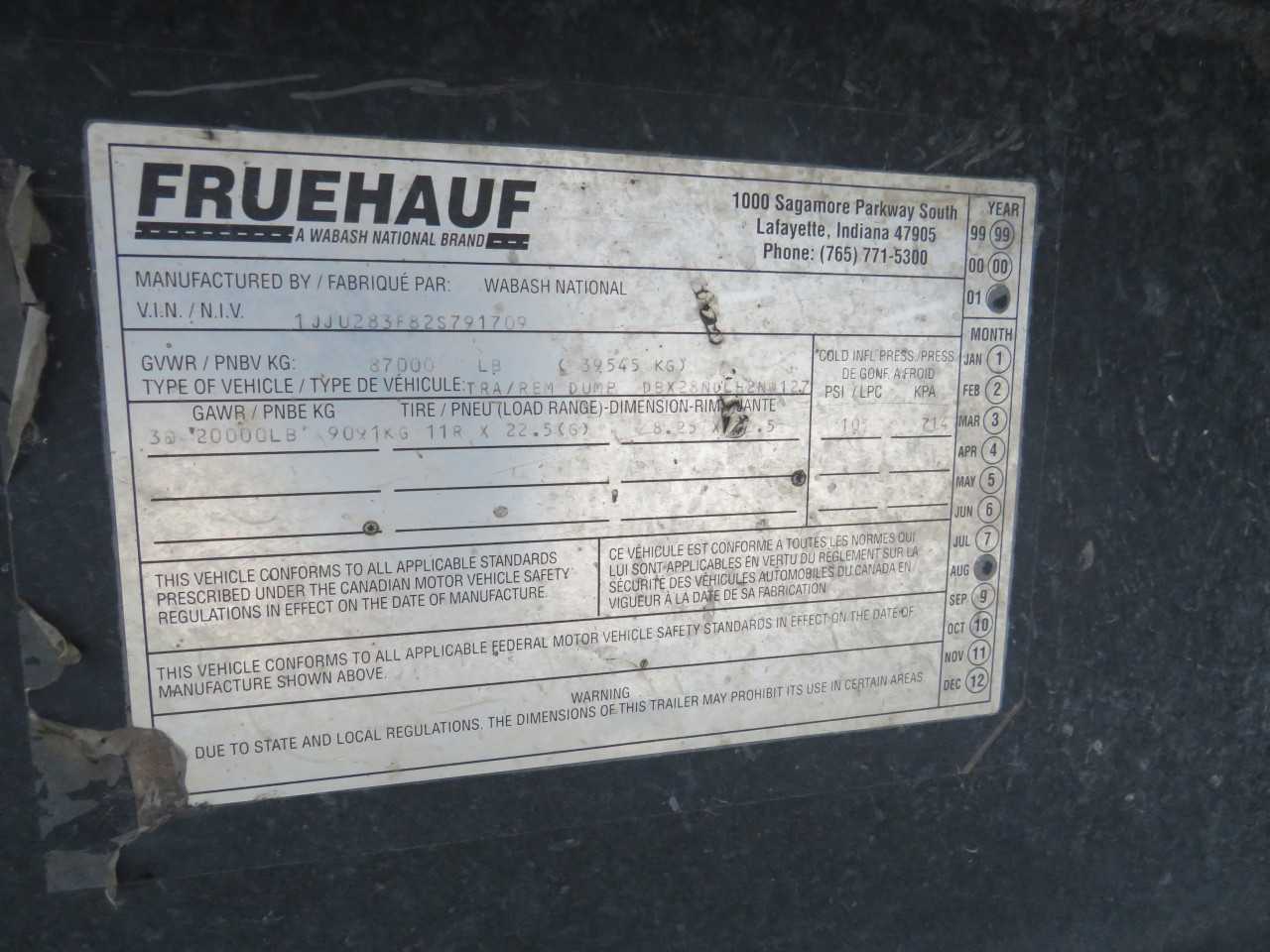 2001 FREUHAUF DBX28NDL2NW127 ASH TRAILER - TRAILERS