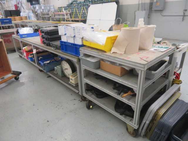 Aluminum Table on wheels and contents (2) tables - MISCELLANEOUS