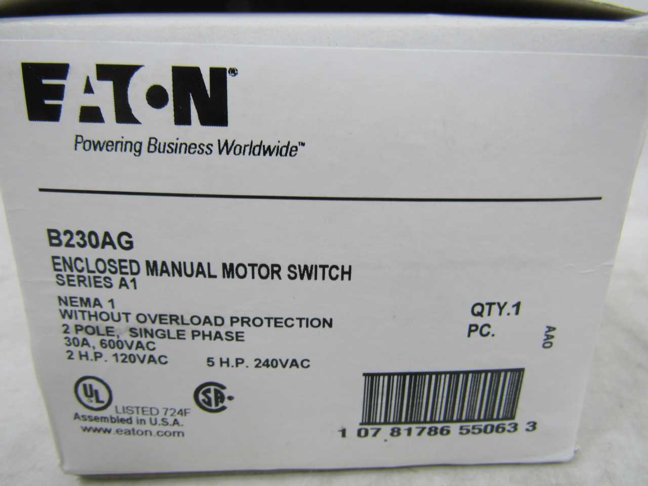 Quantity 20 of Eaton B230AG Switch Accy 2P 30A 600VAC 1Ph - CIRCUIT BREAKERS