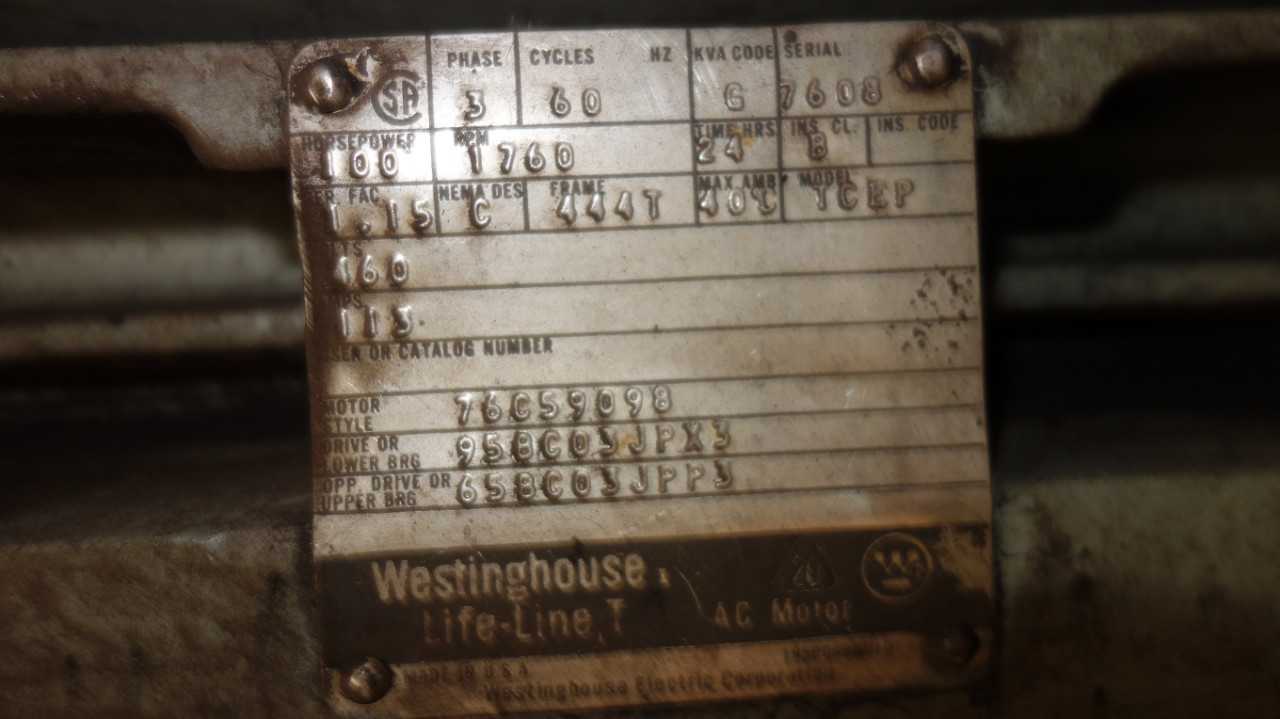 WESTINGHOUSE TCEP 100HP MOTOR 460V 444T 1760RPM - ELECTRIC MOTORS
