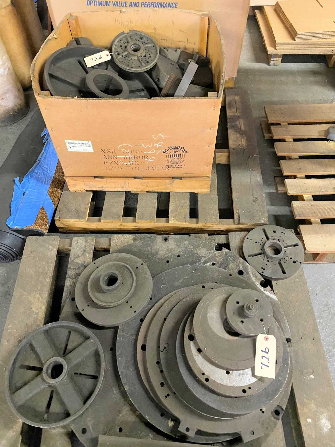 Lot) Face Plates & Chucks on (2) Pallets - MACHINING ACCESSORIES & TOOLING Lot) Face Plates & Chucks on (2) Pallets - MACHINING ACCESSORIES & TOOLING